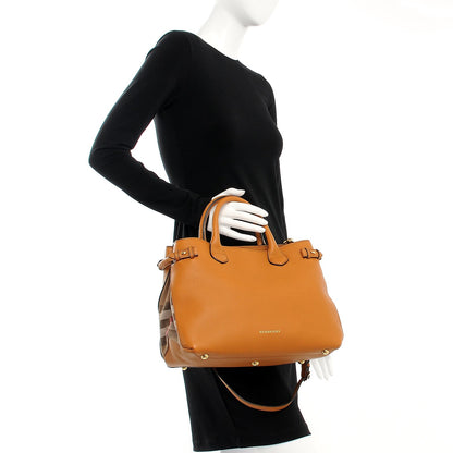 Burberry Grainy Calfskin House Check Medium Banner Tote Cognac 3 of 9