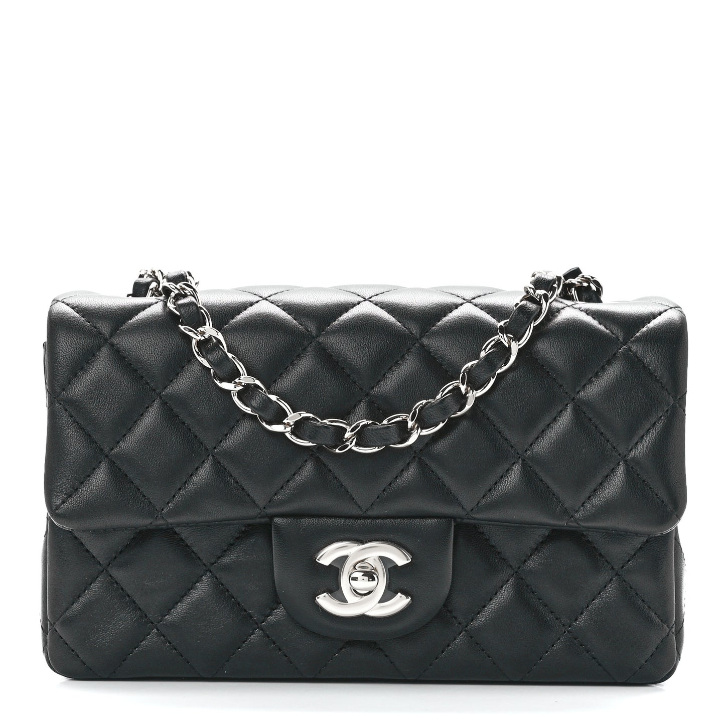 Lambskin Quilted Mini Rectangular Flap Black