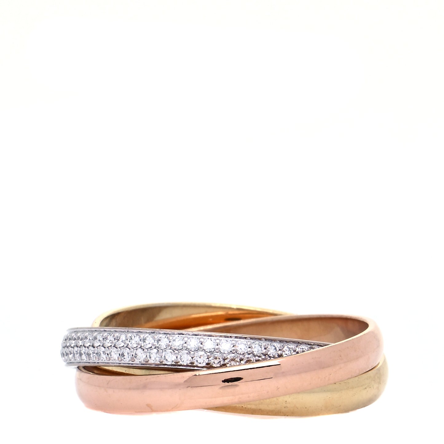 18K White Yellow Pink Gold Diamond Small Trinity Paved Ring 62 10