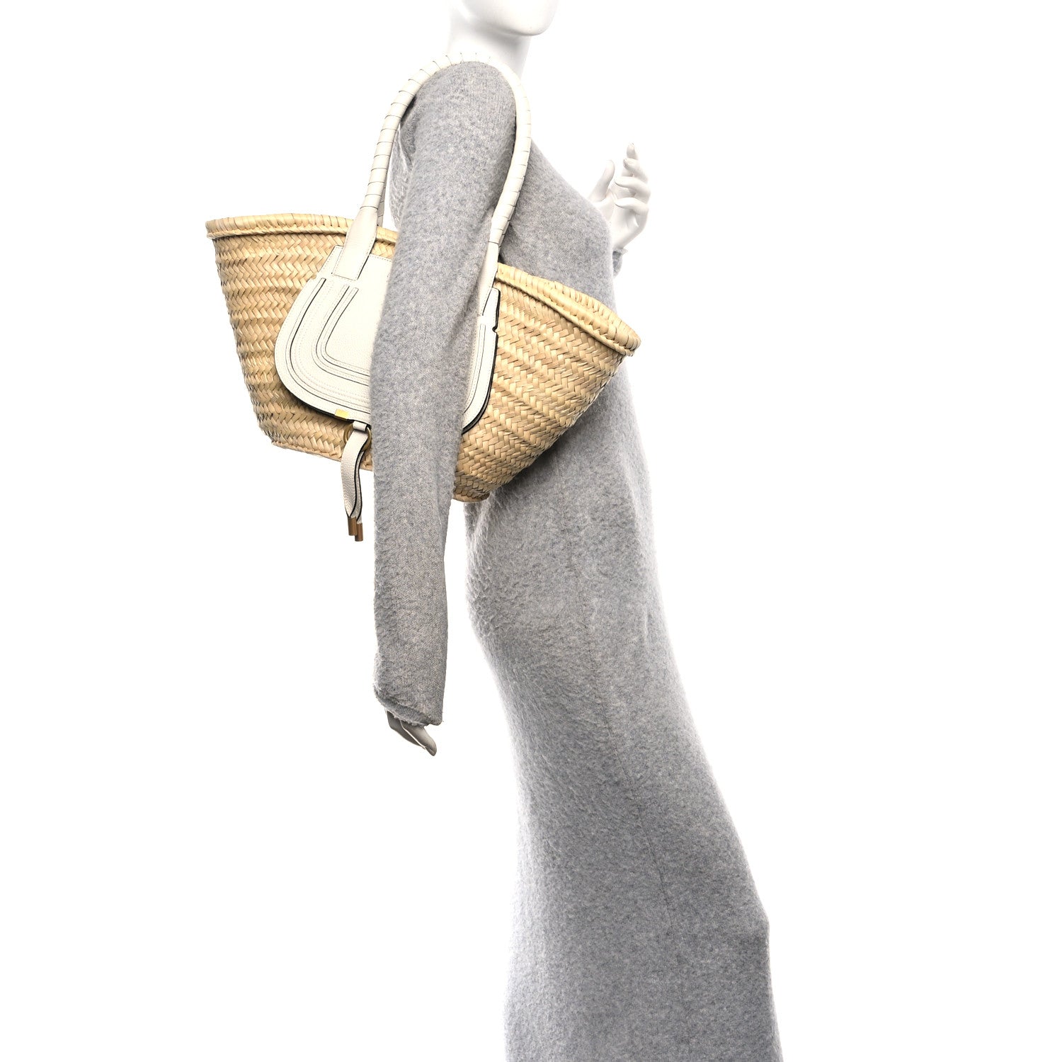 Chloe Raffia Grain Calfskin Medium Marcie Basket White 2 of 9