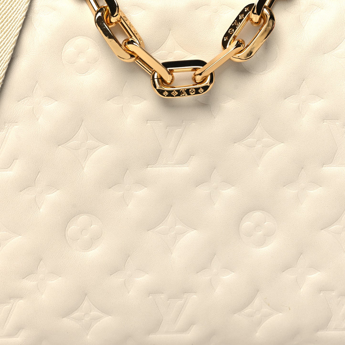Lambskin Embossed Monogram Coussin PM Beige Cream
