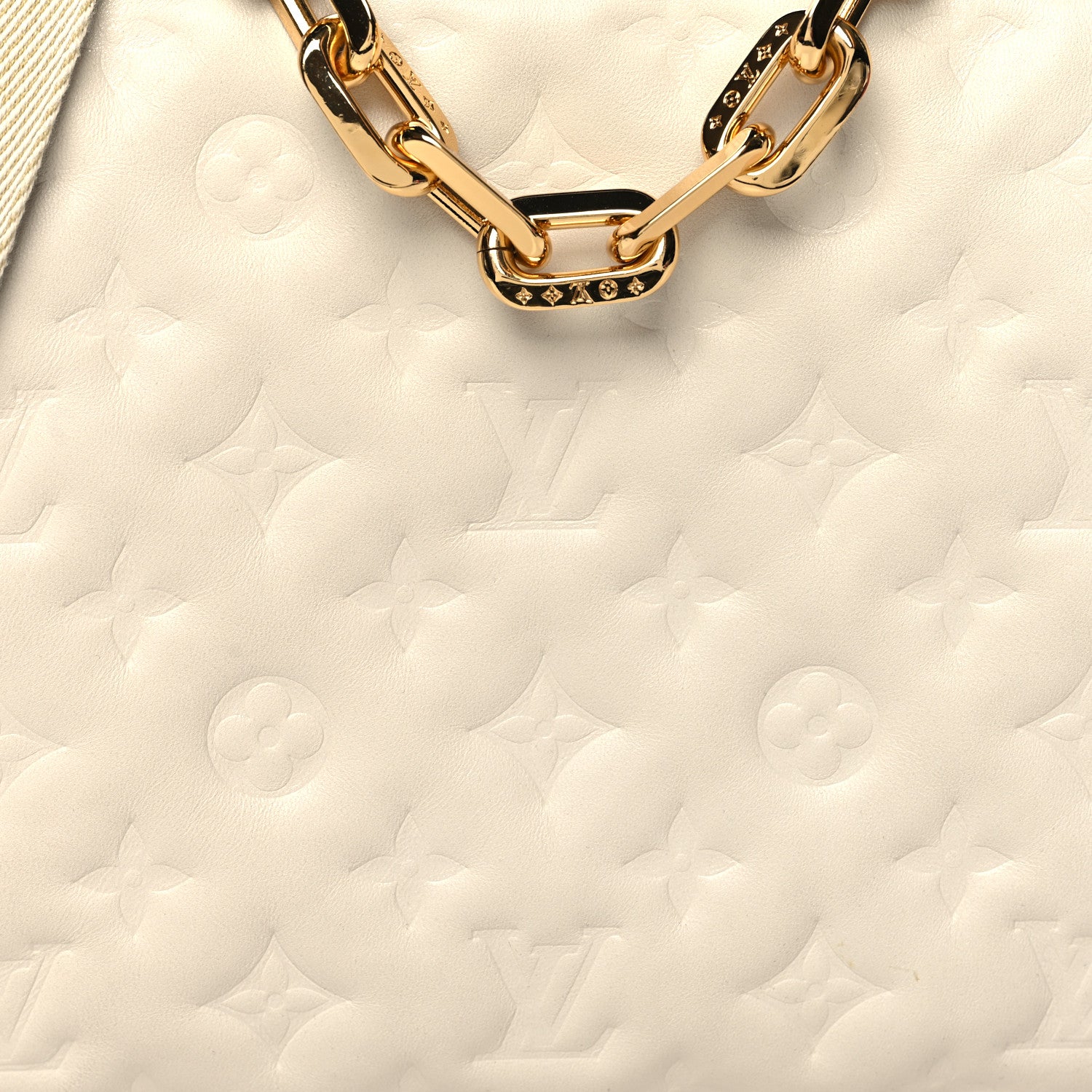 Louis Vuitton Lambskin Embossed Monogram Coussin PM Beige Cream 9 of 11
