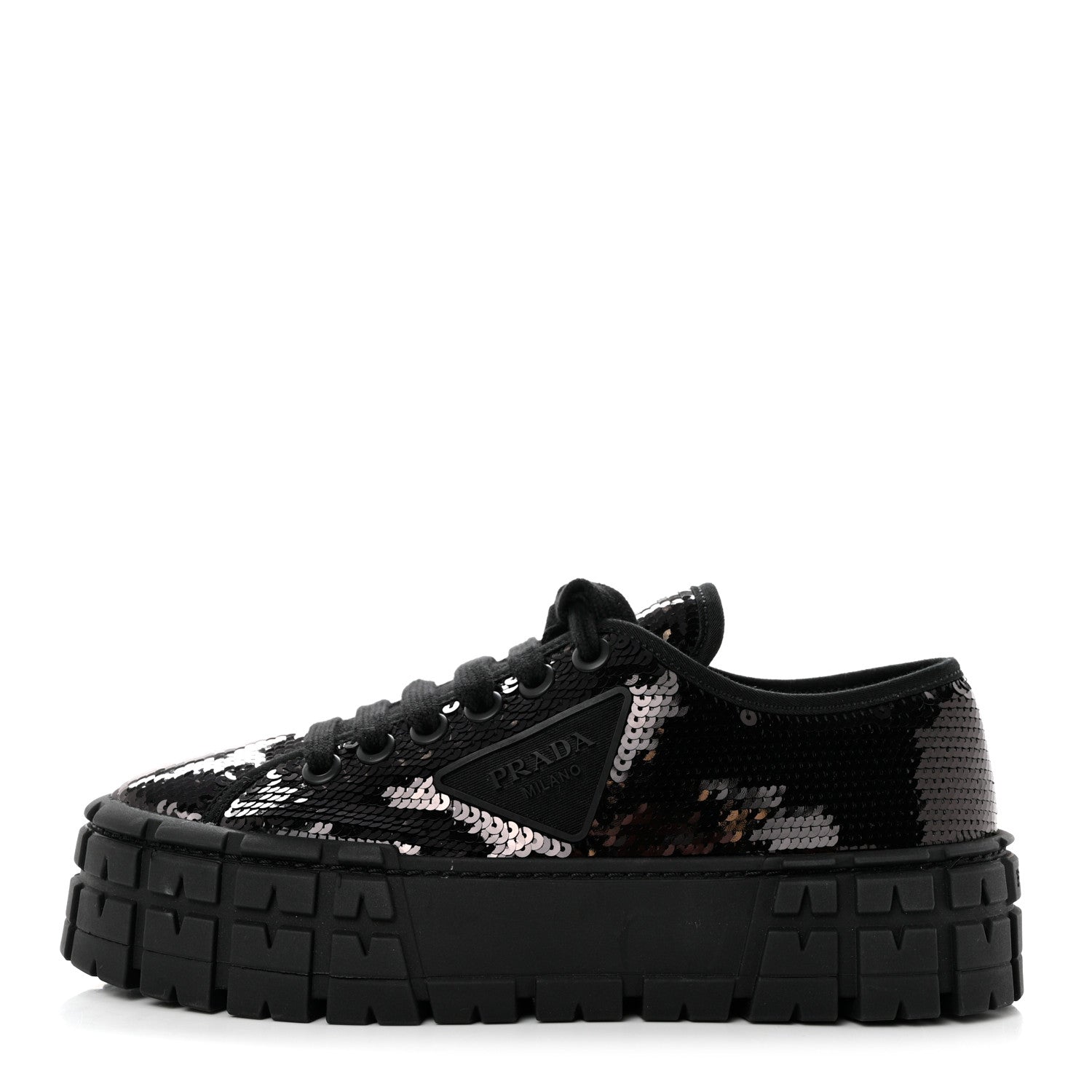 Prada Paillettes Triangle Logo Double Wheel 50mm Sneakers 38 Black 1 of 9