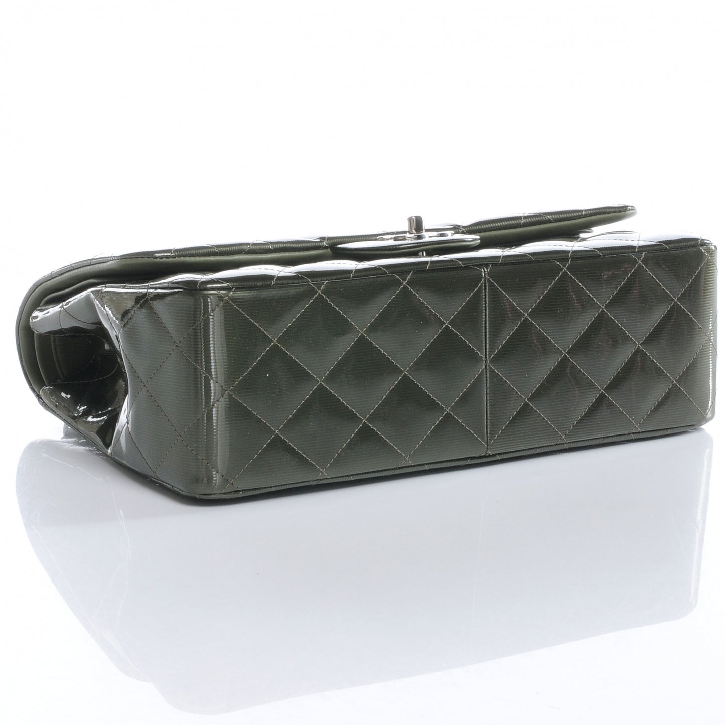 Striated Patent Jumbo Double Flap Green