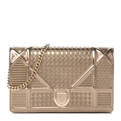 Christian Dior Metallic Patent Micro-Cannage Diorama Wallet on Chain Pouch Gold 1 of 9