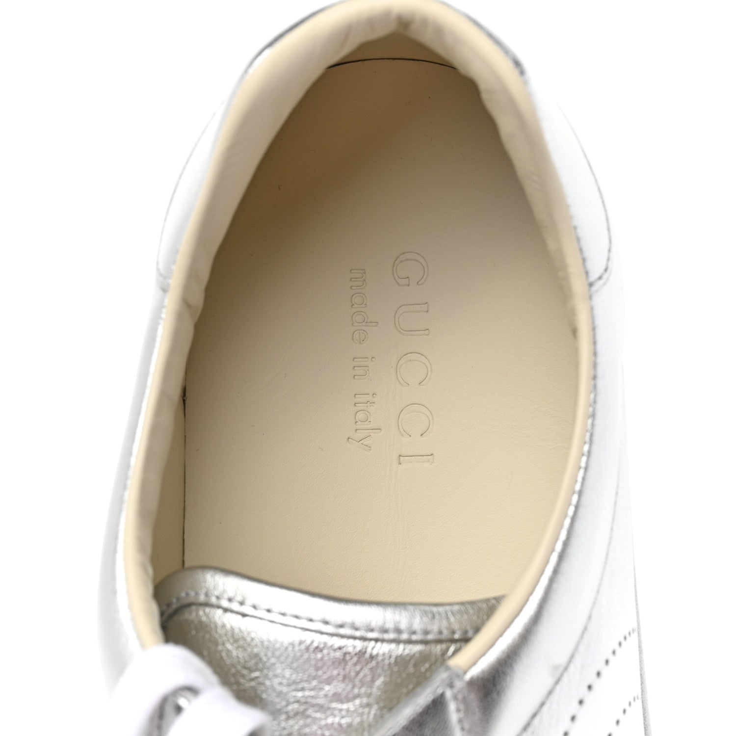 Gucci Metallic Nappa Interlocking G Perforated Mens Ace Sneakers 11.5 Argento 7 of 8