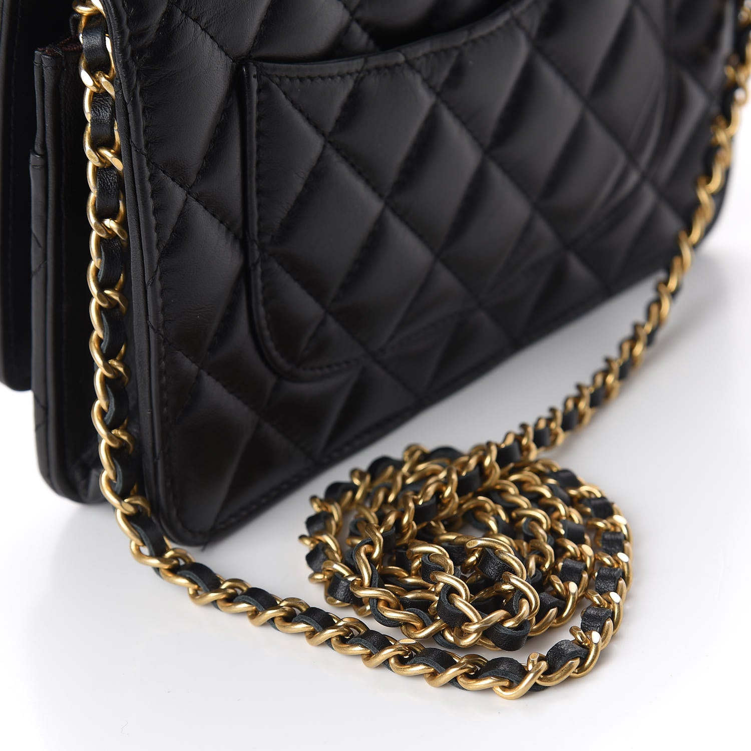 Chanel Aged Calfskin Quilted Lucky Charms 2.55 Reissue Wallet On Chain WOC Black 11 of 12