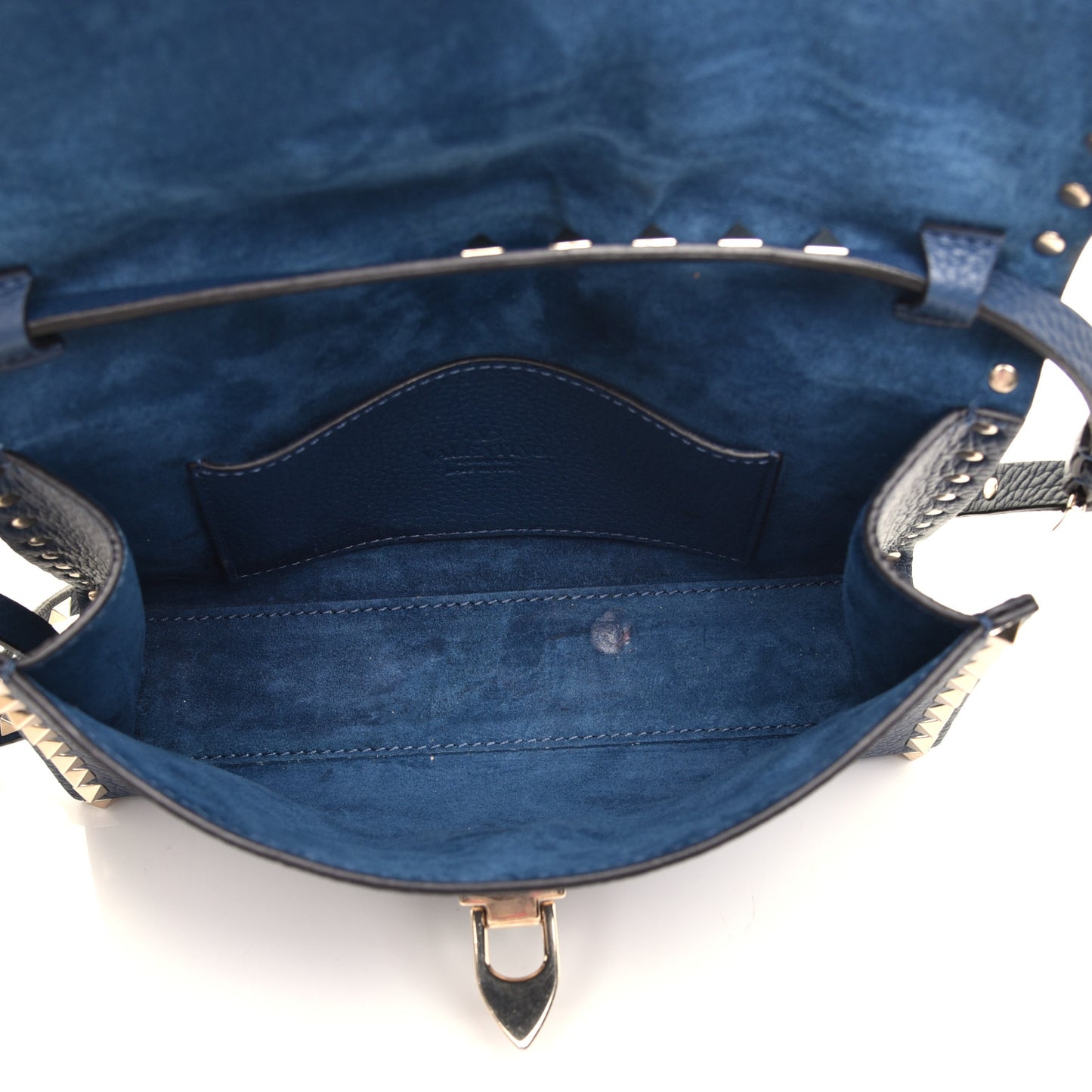 Pebbled Calfskin Medium Rockstud Flip Lock Crossbody Bag Peacock