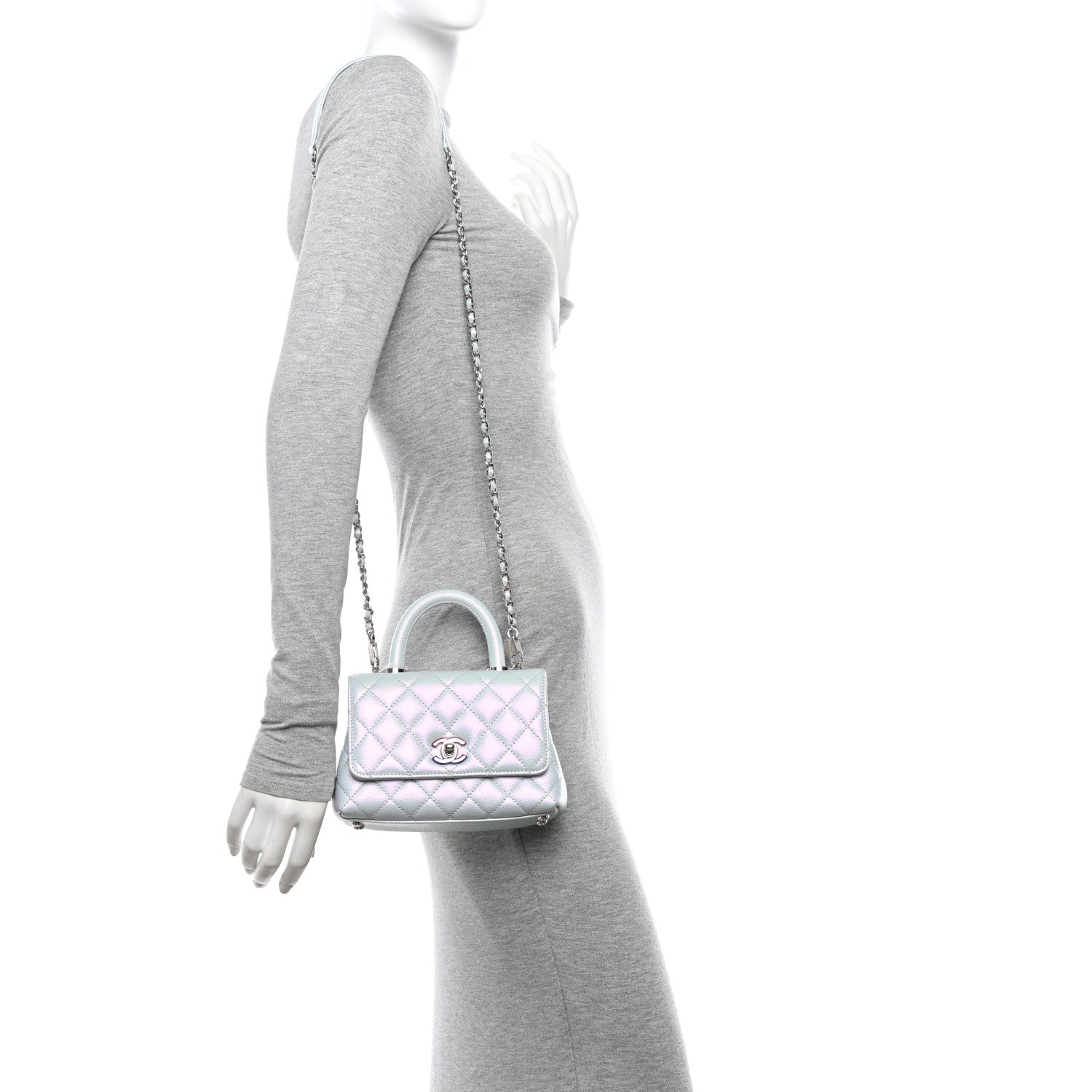 Chanel Iridescent Caviar Quilted Extra Mini Coco Handle Flap Light Blue 2 of 11