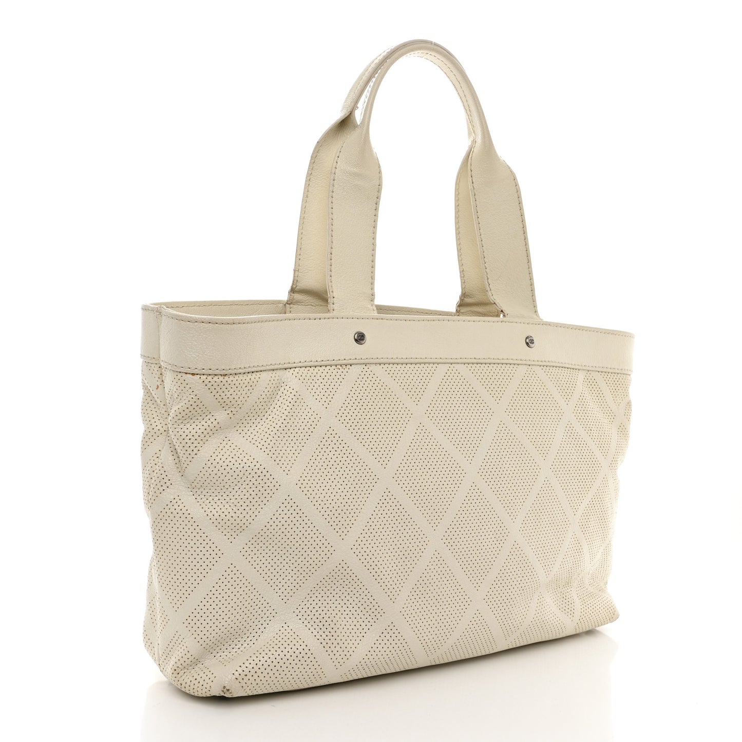 Goatskin Perforated Large CC Tote White