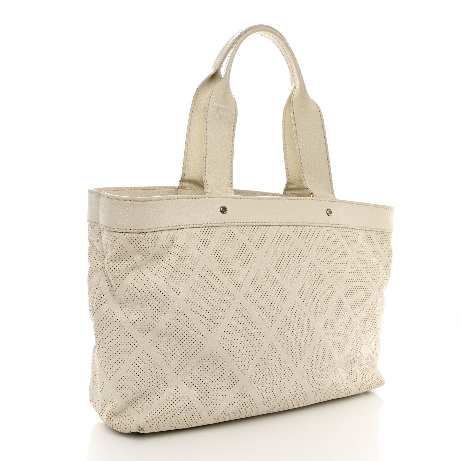 Chanel Goatskin Perforated Large CC Tote White 3 of 16