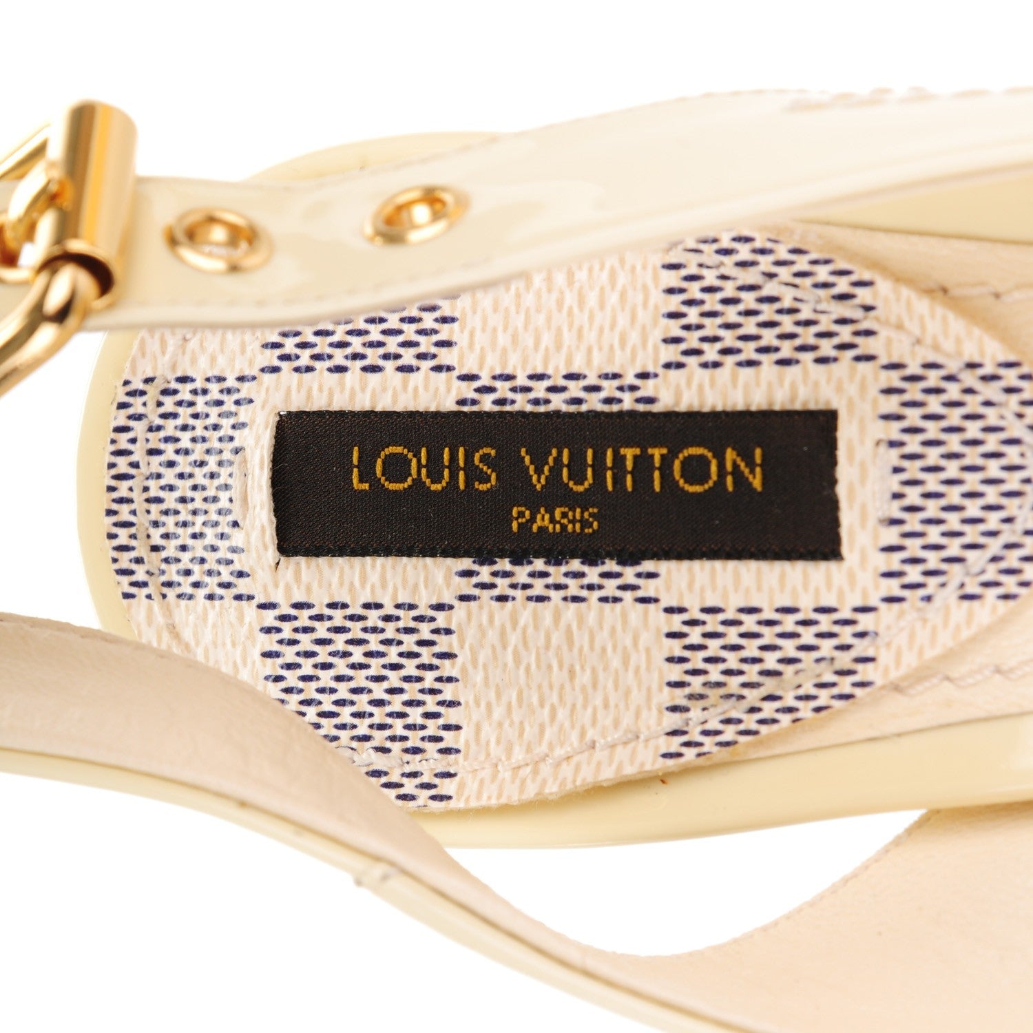 Louis Vuitton Patent Damier Azur Saint Honore Slingback Heels 36 Ivory 6 of 9