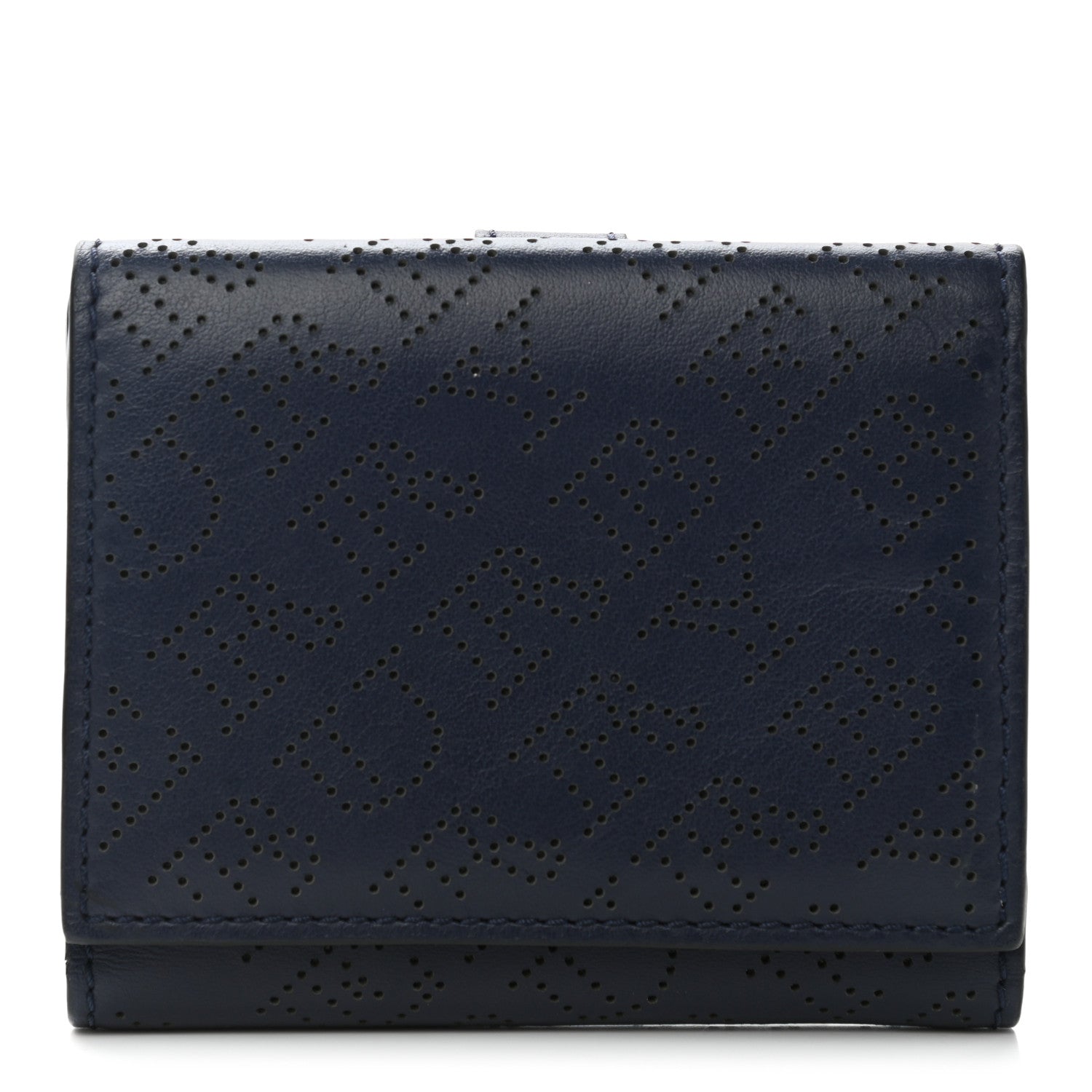 Burberry Calfskin Perforated Compact Wallet Navy 1 of 7
