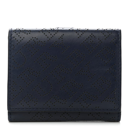 Burberry Calfskin Perforated Compact Wallet Navy 1 of 7