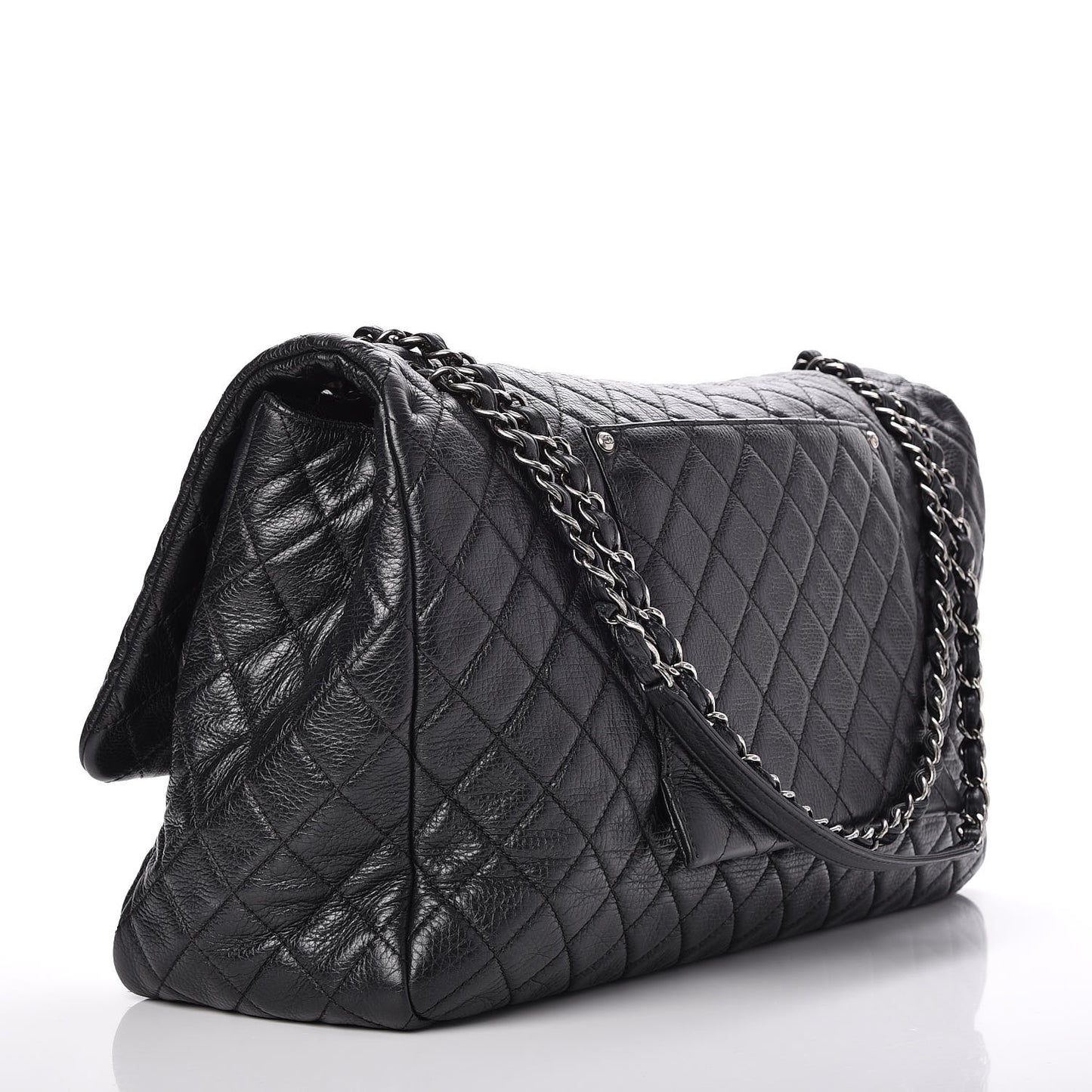 Calfskin Quilted XXL Travel Flap Bag Black