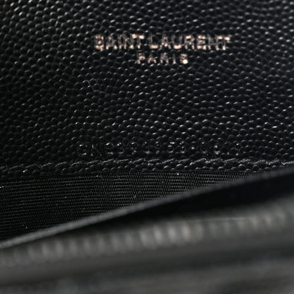 Saint Laurent Grain De Poudre Matelasse Chevron Monogram Monochrome Envelope Chain Wallet Black 7 of 11