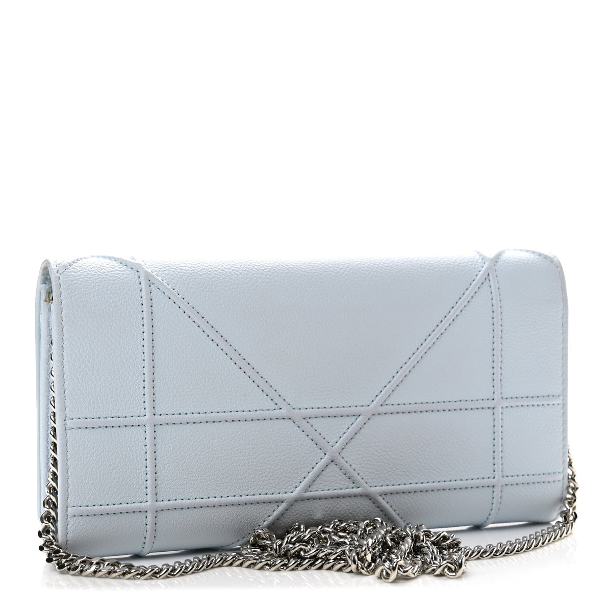 Grained Calfskin Diorama Croisiere Chain Wallet Light Blue