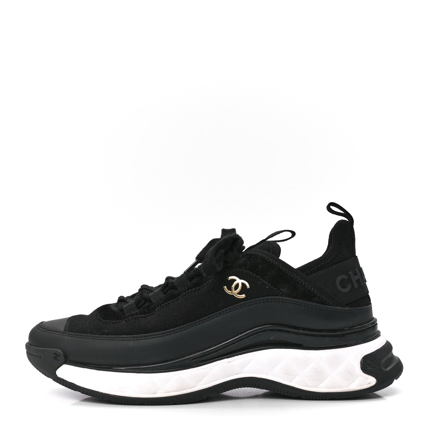 Velvet Calfskin Mixed Fibers CC Sneakers 39 Black
