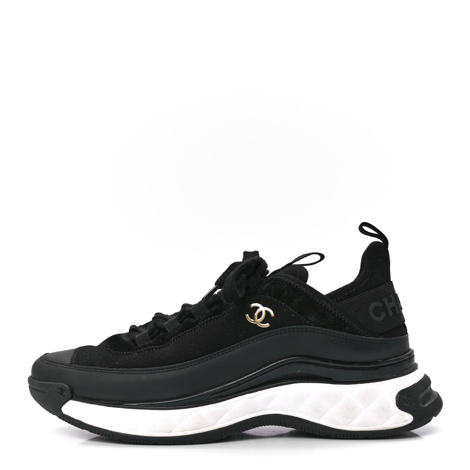Chanel Velvet Calfskin Mixed Fibers CC Sneakers 39 Black 1 of 9