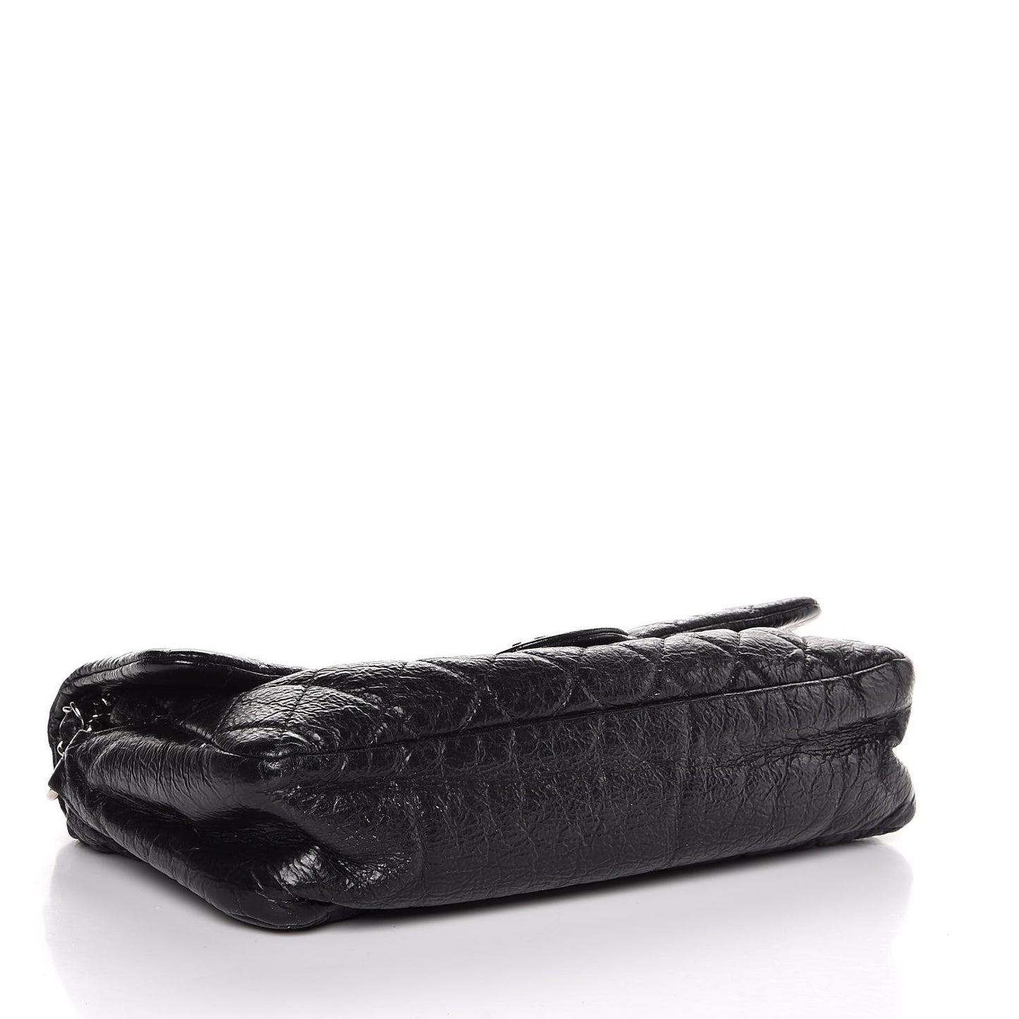 Crackled Calfskin Quilted Large Flap Black
