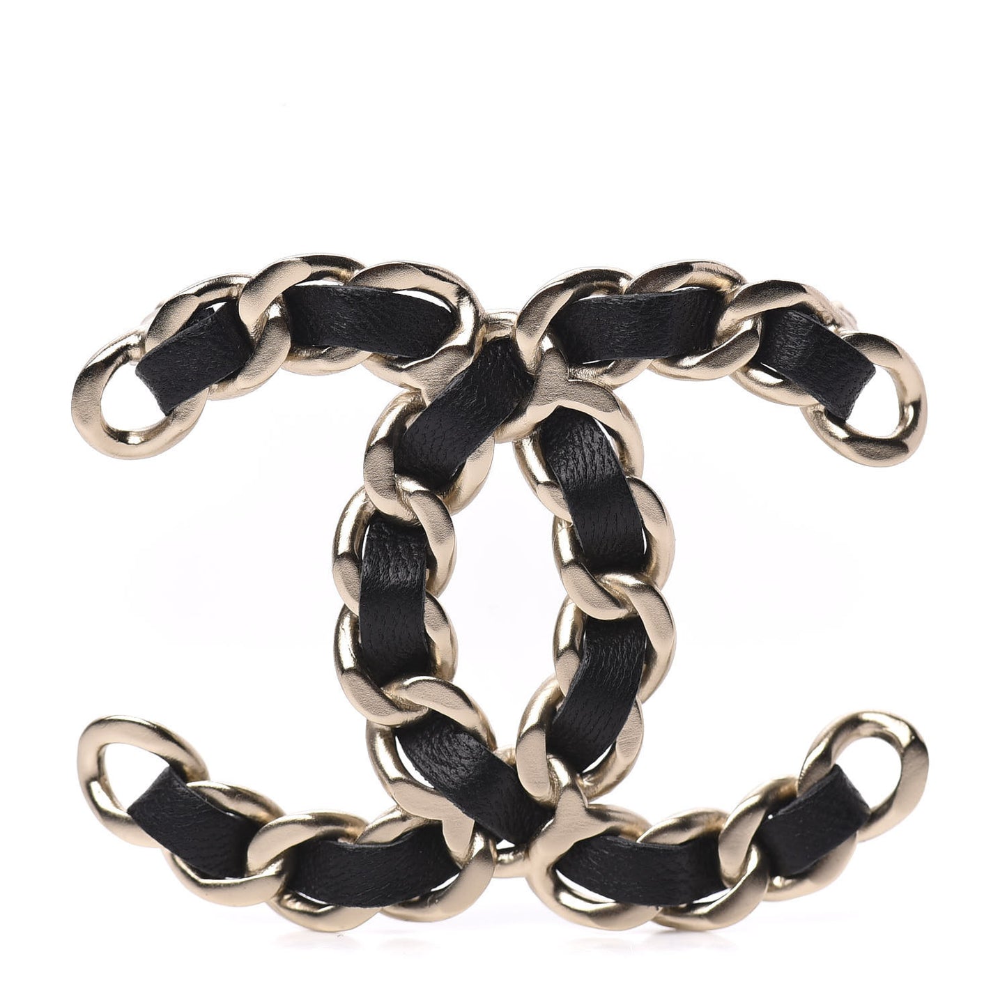Lambskin Chain CC Brooch Black Gold