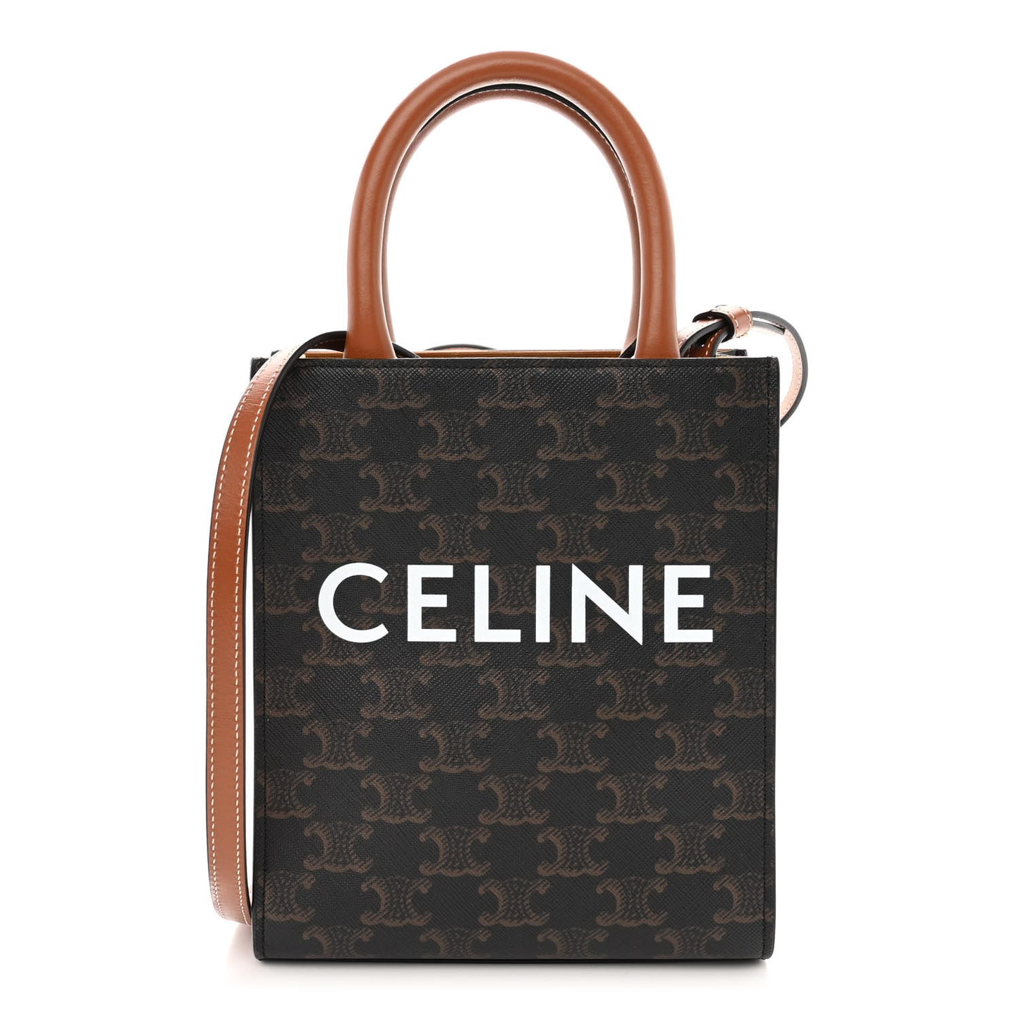 Triomphe Canvas Calfskin Mini Vertical Cabas Tan