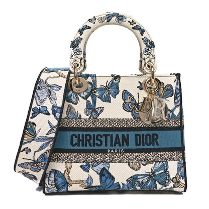 Christian Dior Canvas Toile de Jouy Mexico Embroidered Medium Lady D-Lite White Blue Multicolor 1 of 9