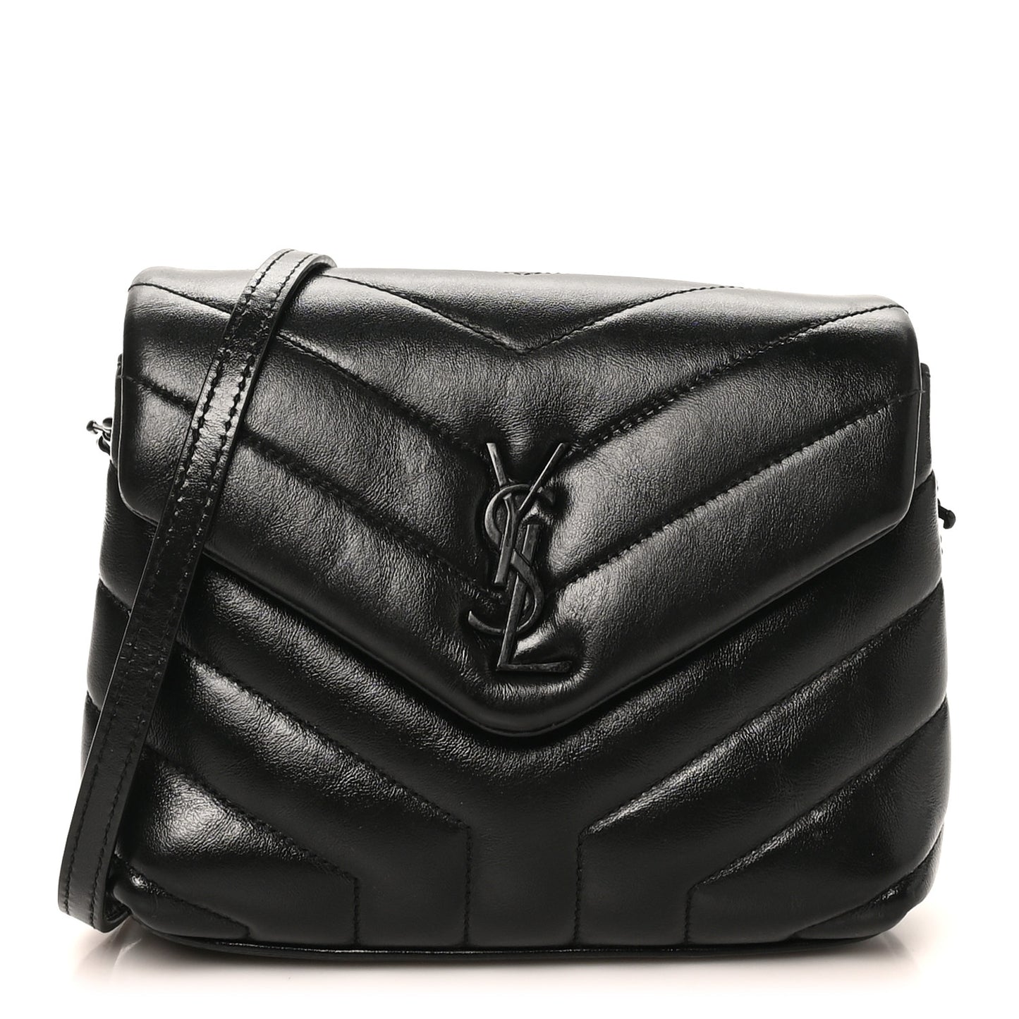 Calfskin Y Quilted Monogram Monochrome Toy Loulou Crossbody Bag Black