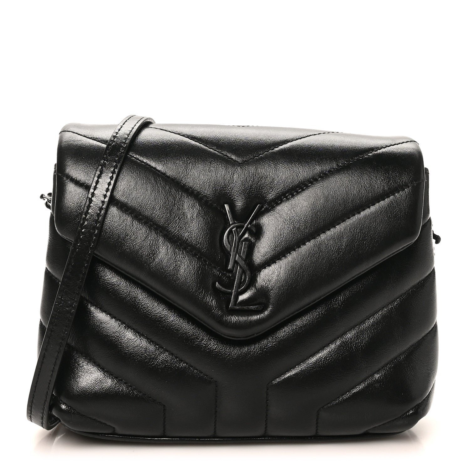 Saint Laurent Calfskin Y Quilted Monogram Monochrome Toy Loulou Crossbody Bag Black 1 of 10