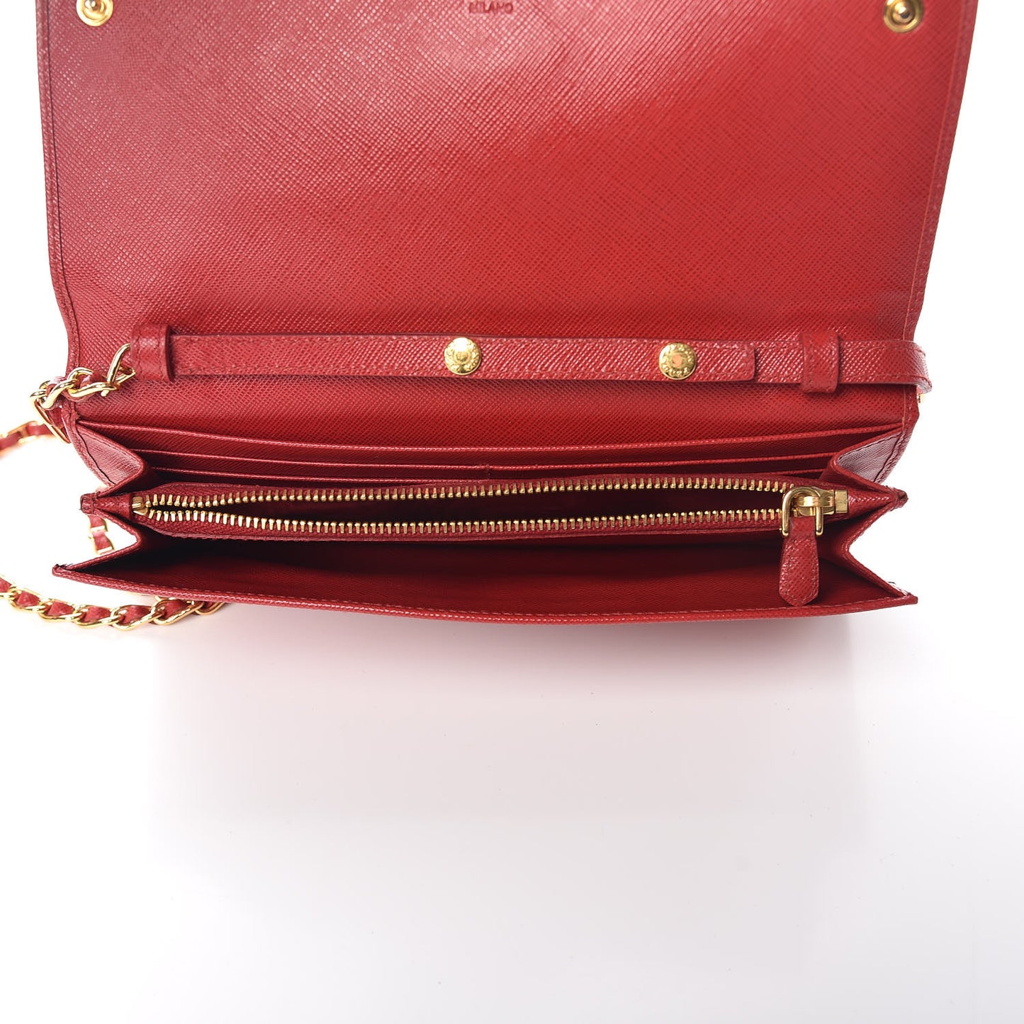 Saffiano Metal Oro Chain Wallet Fuoco