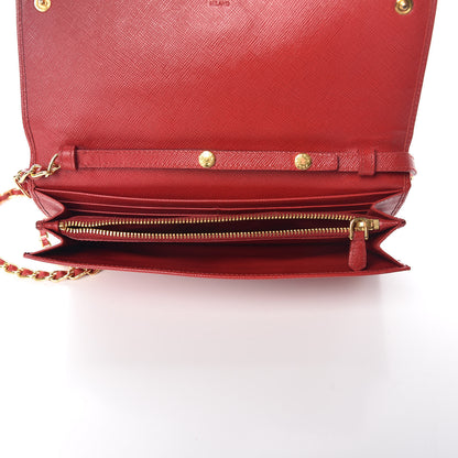 Prada Saffiano Metal Oro Chain Wallet Fuoco 5 of 13