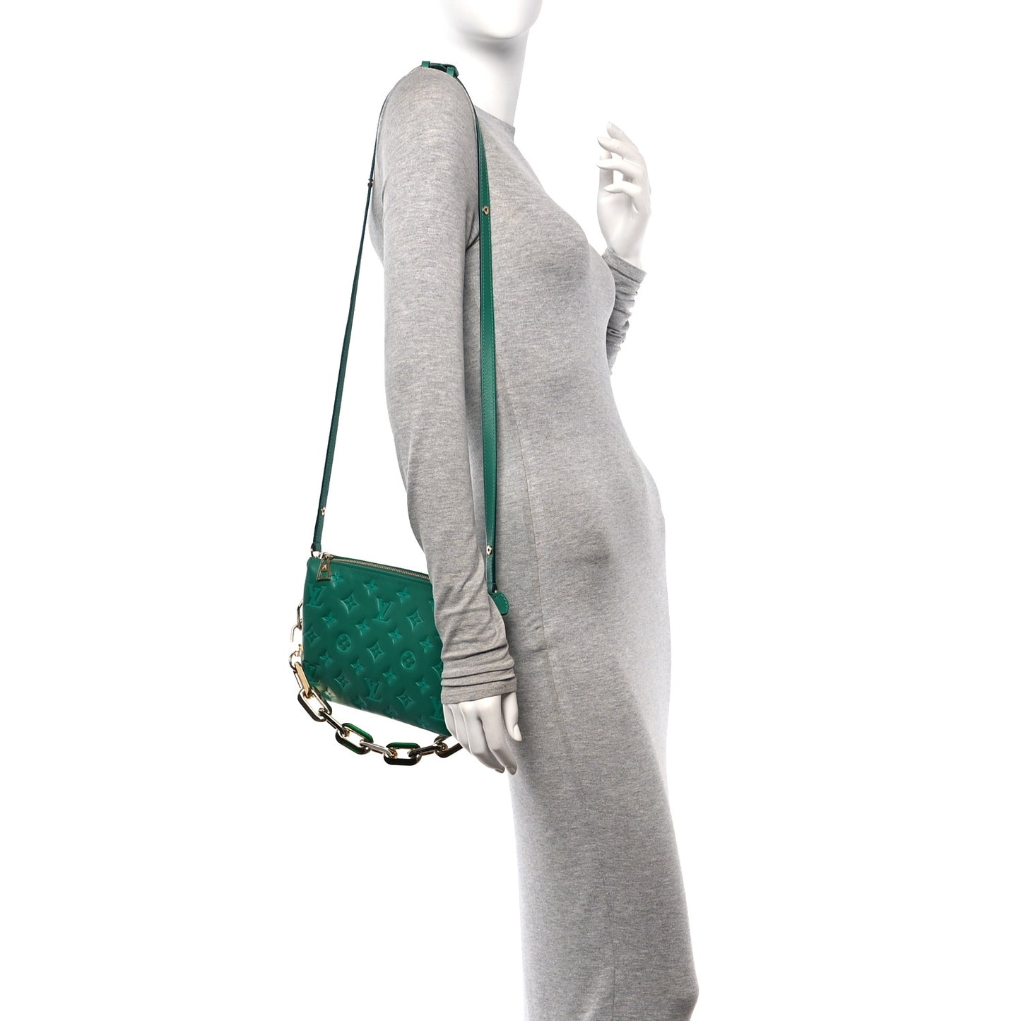 Lambskin Embossed Monogram Coussin BB Emeraude