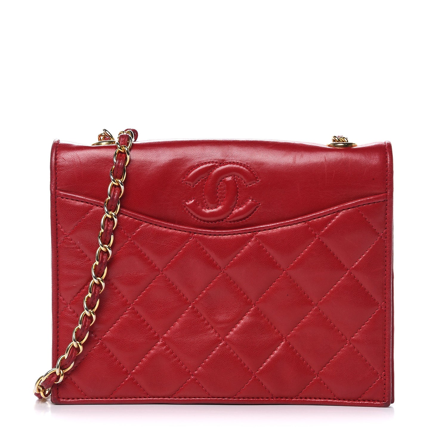 Lambskin Quilted CC Small Single Flap Red