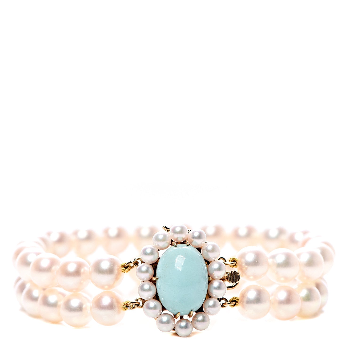 Mikimoto 18K Yellow Gold Turquoise Akoya Pearl 3.5-7mm Double Strand Bracelet 1 of 5