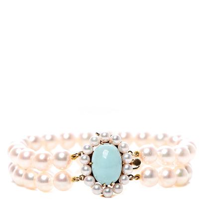 Mikimoto 18K Yellow Gold Turquoise Akoya Pearl 3.5-7mm Double Strand Bracelet 1 of 5