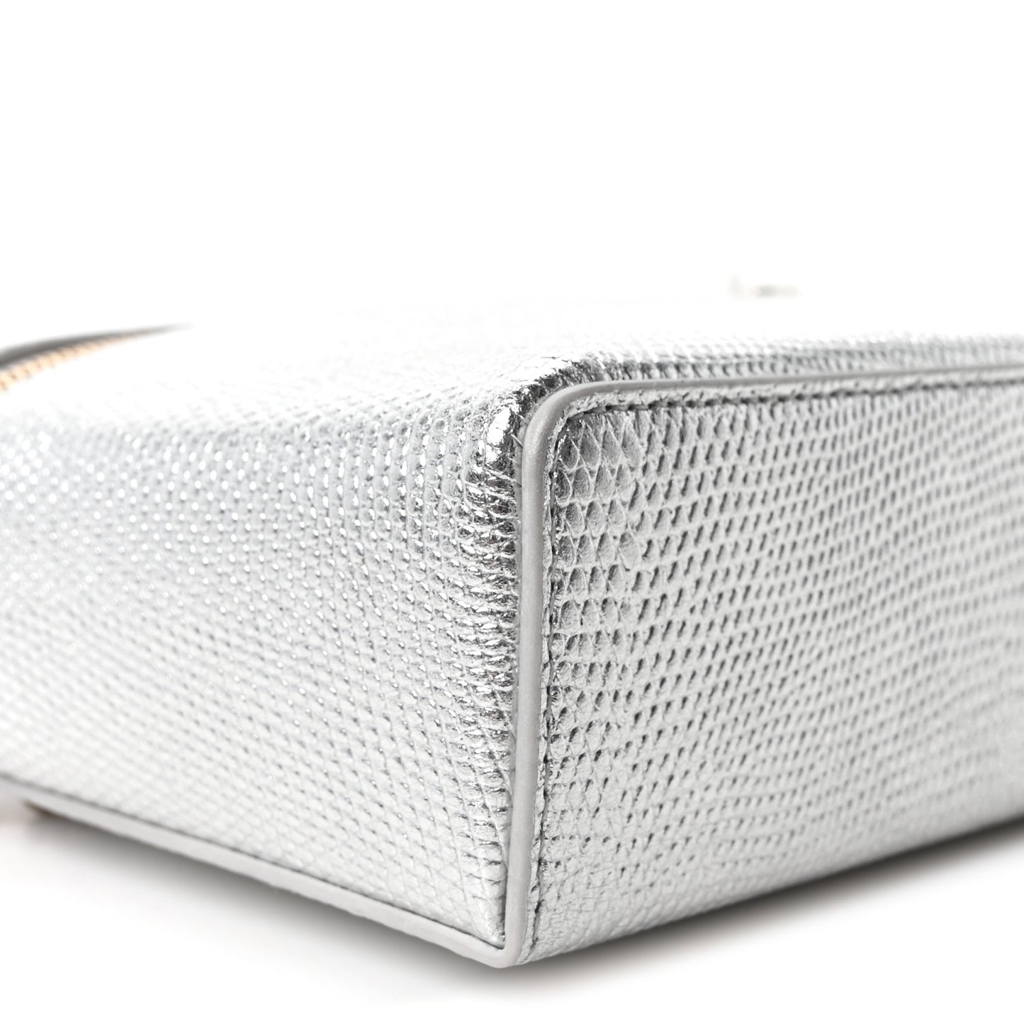 Lizard Embossed Top Handle Slim Vanity With Chain Silver