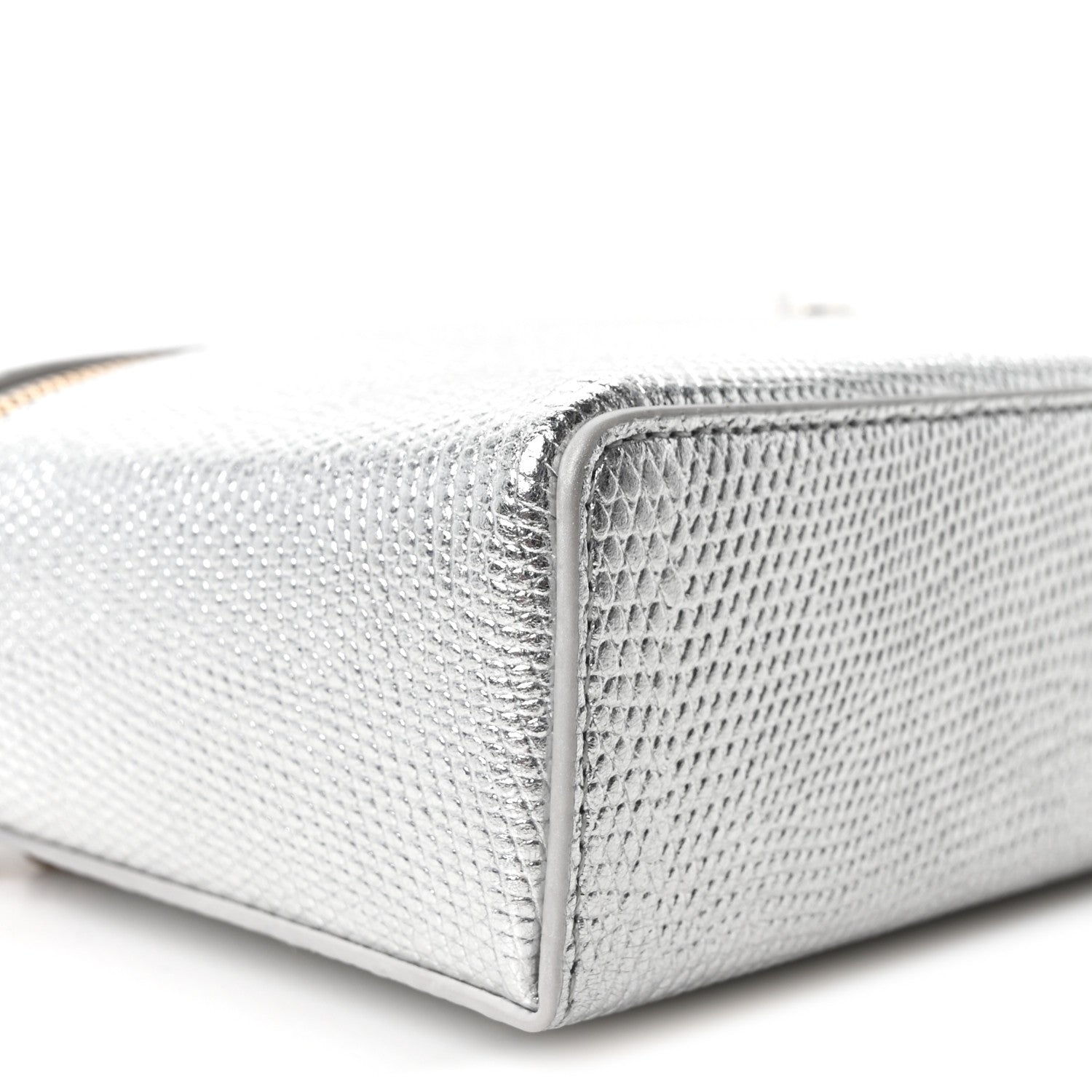 Chanel Lizard Embossed Top Handle Slim Vanity With Chain Silver 9 of 10