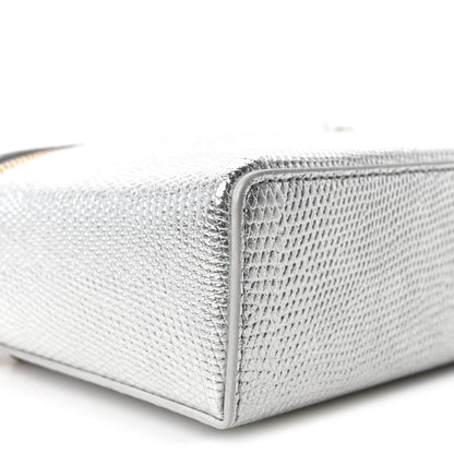Chanel Lizard Embossed Top Handle Slim Vanity With Chain Silver 9 of 10