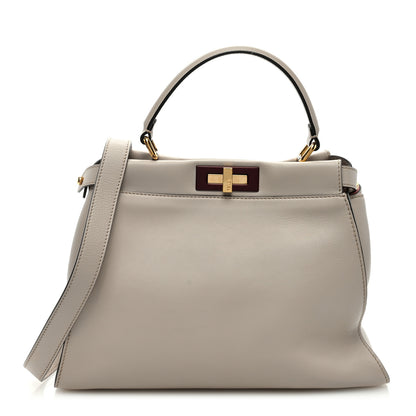 Fendi Vitello Seta Shiny Nappa Medium Peekaboo Iconic Satchel Grigio Polvere Bois de Rose 1 of 9