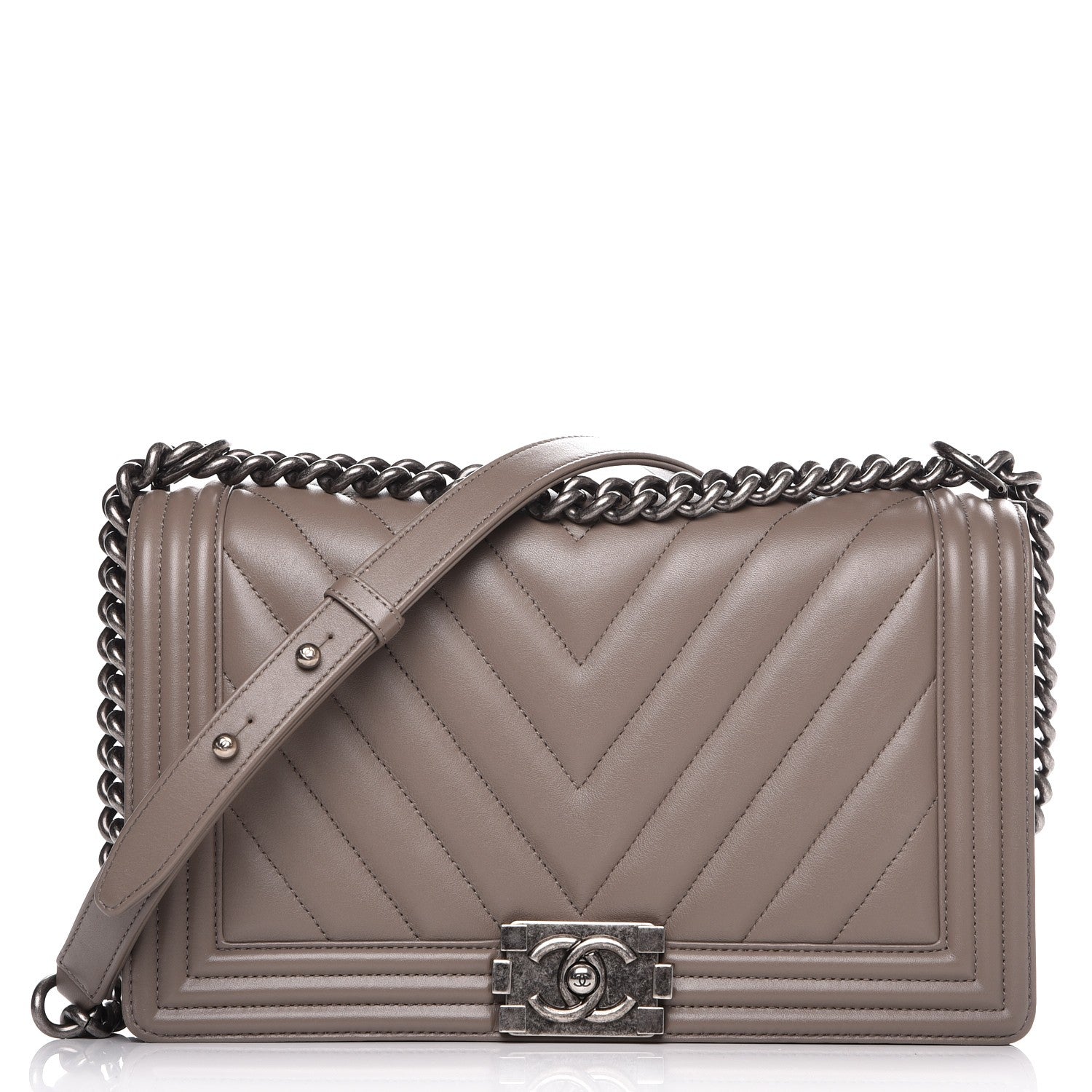 Chanel Calfskin Chevron New Medium Boy Flap Grey 1 of 10