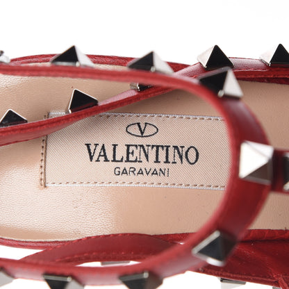 Valentino Garavani Pebbled Calfskin Rockstud Ankle Strap Pumps 38 Rosso 7 of 7