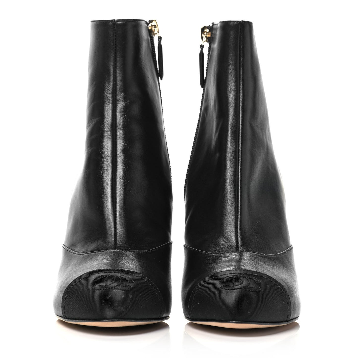 Lambskin Grosgrain Cap Toe Short Ankle Boots 37.5 Black