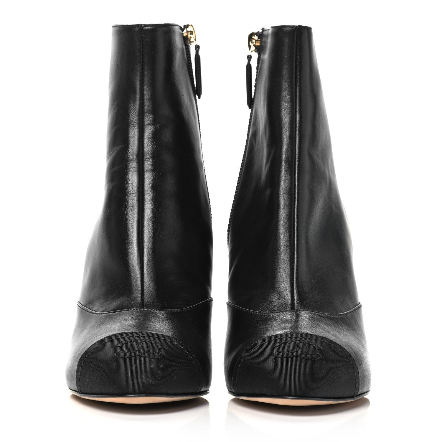 Chanel Lambskin Grosgrain Cap Toe Short Ankle Boots 37.5 Black 2 of 8