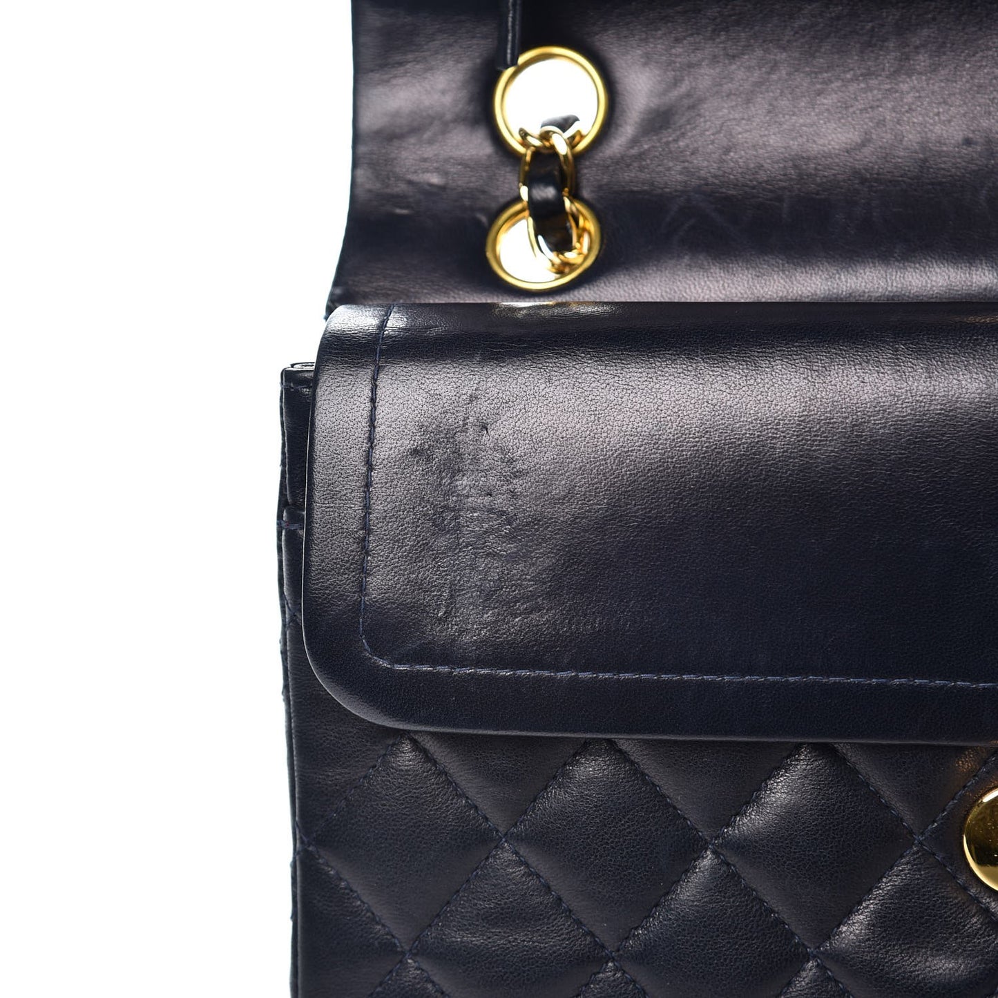 Lambskin Quilted Small Double Flap Navy