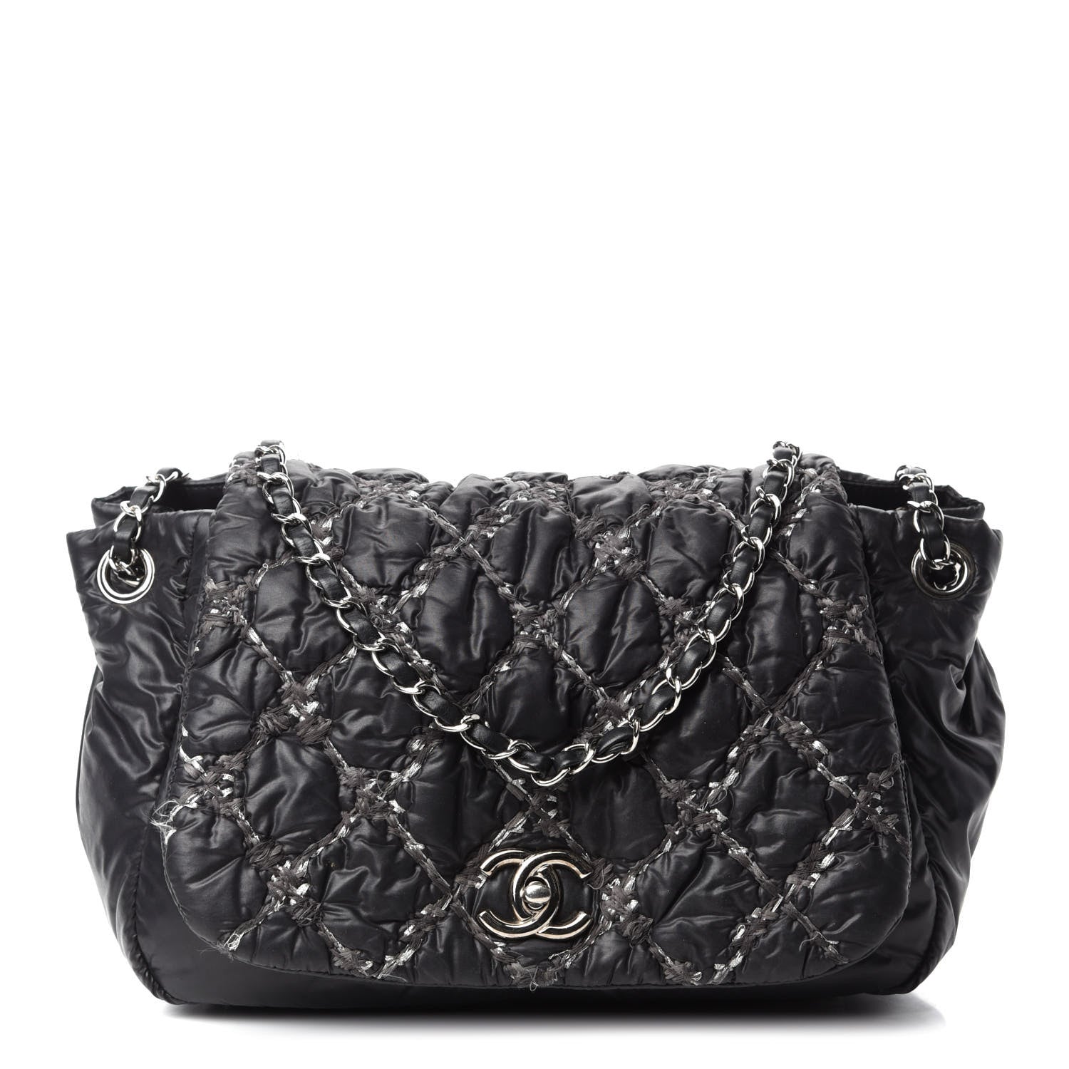 Chanel Nylon Quilted Tweed Stitch Bubble Flap Black 1 of 14