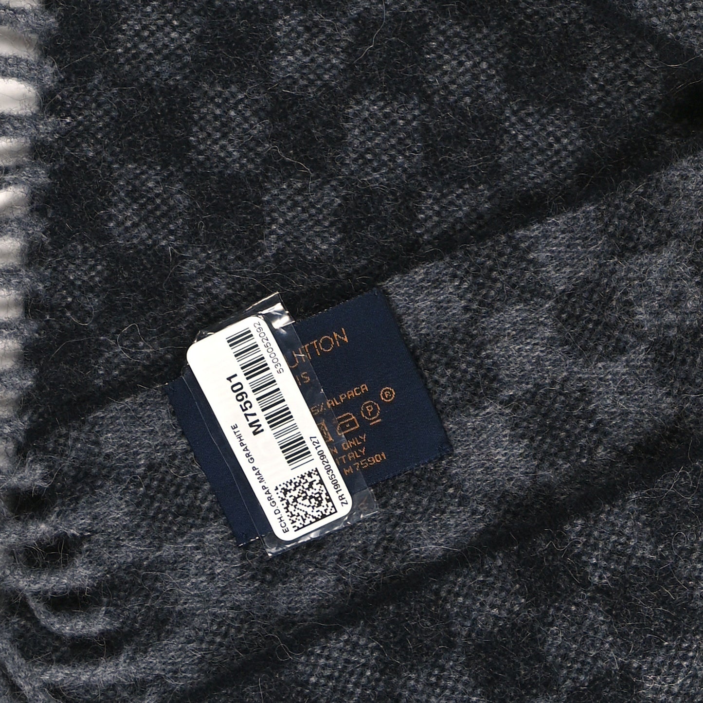 Wool Alpaca Damier Graphite Map Scarf Black