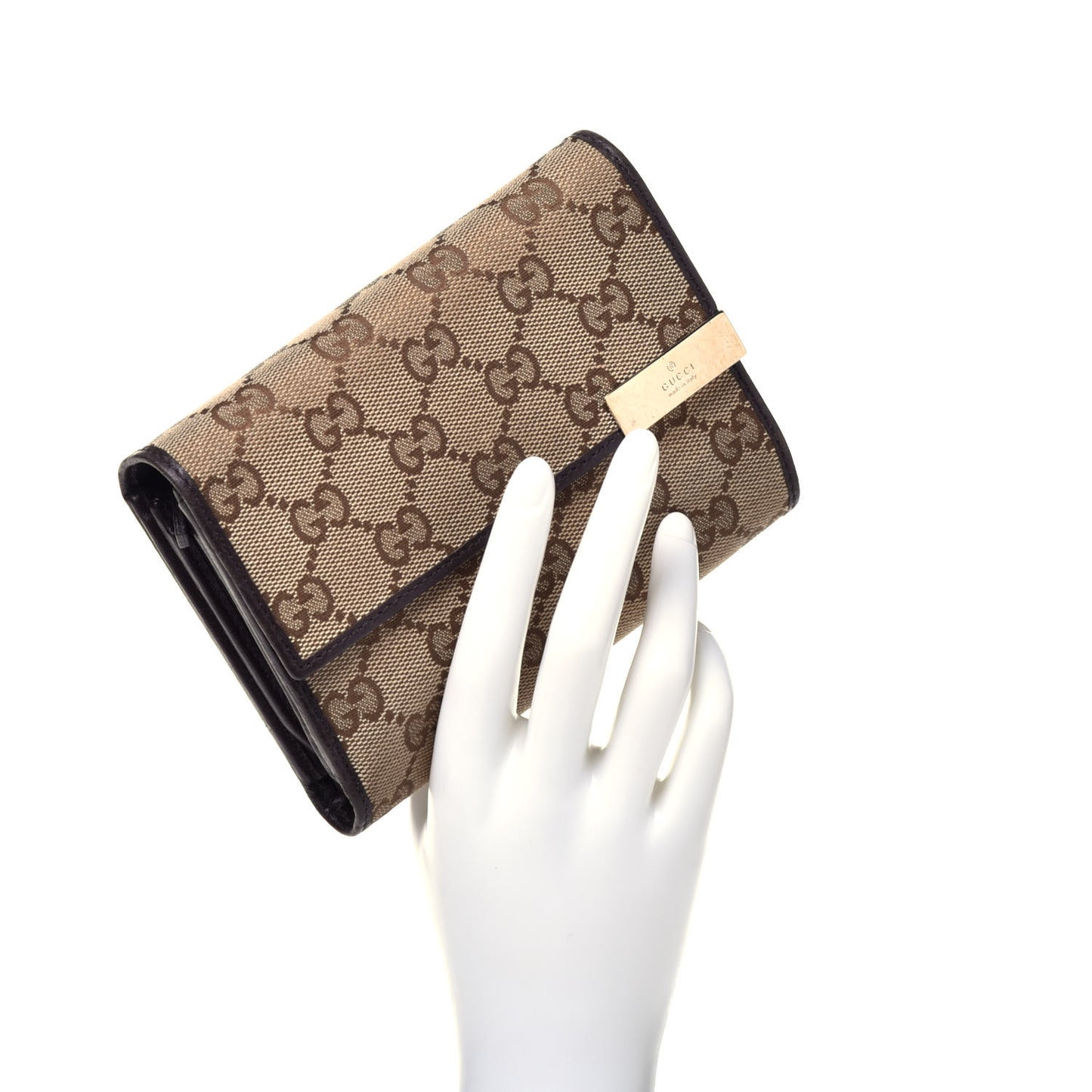 Monogram Margaux Calfskin Dice Compact Trademark Wallet Beige Ebony Cocoa