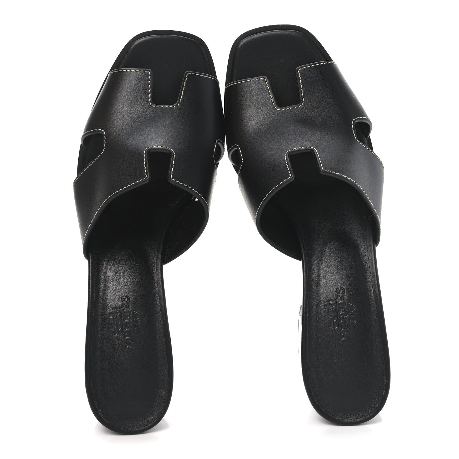 Hermes Calfskin Helia Sandals 37.5 Black 2 of 9