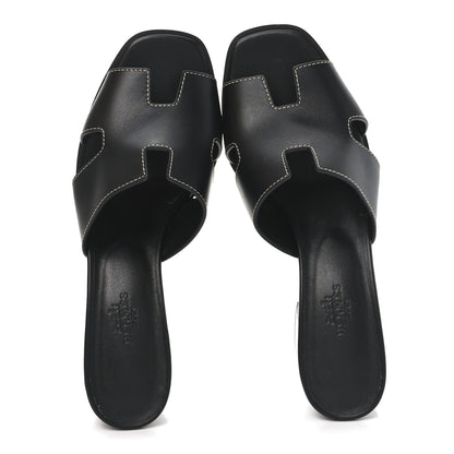 Hermes Calfskin Helia Sandals 37.5 Black 2 of 9