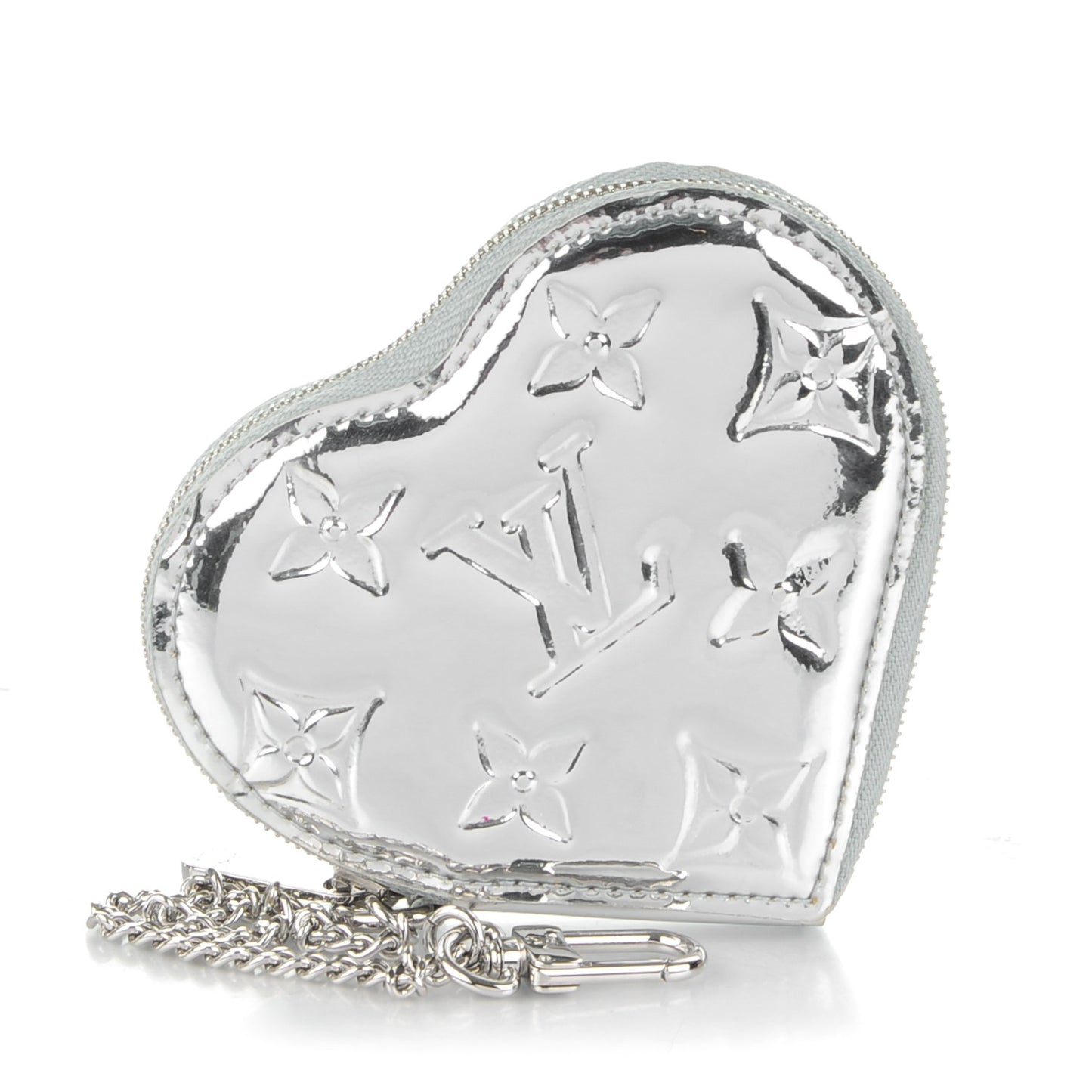 Monogram Miroir Heart Coin Purse Silver